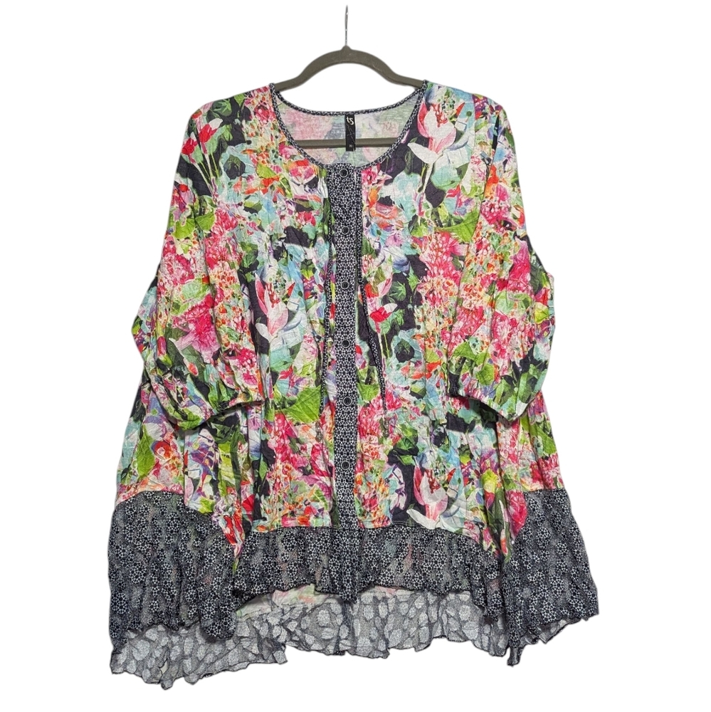 Taking Shape Women's Tropical Oasis Open Front Button Cardigan in Print Size 20